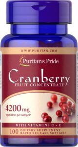Журавлина з вітамінами С та Е, Cranberry Fruit Concentrate, Puritan’s Pride, фруктовий концентрат, 4200 мг, 100 гелевих капсул