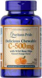 Вітамін С з шипшиною, Vitamin C, Puritan’s Pride, смак апельсина, 500 мг, 90 жувальних таблеток