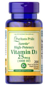 Вітамін D3, Vitamin D3, Puritan’s Pride, 25 мкг (1000 МО), 200 гелевих капсул