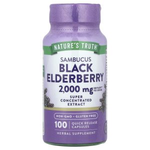 Чорна бузина, Sambucus Black Elderberry, Nature’s Truth, 2000 мг, 100 капсул швидкого вивільнення (1000 мг на капсулу)