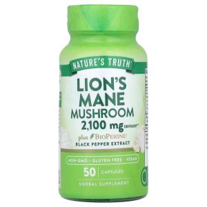 Їжовик гребінчастий, супер-гриб з біоперином, Lion’s Mane Mushroom plus Bioperine, Nature’s Truth, 2100 мг, 50 капсул